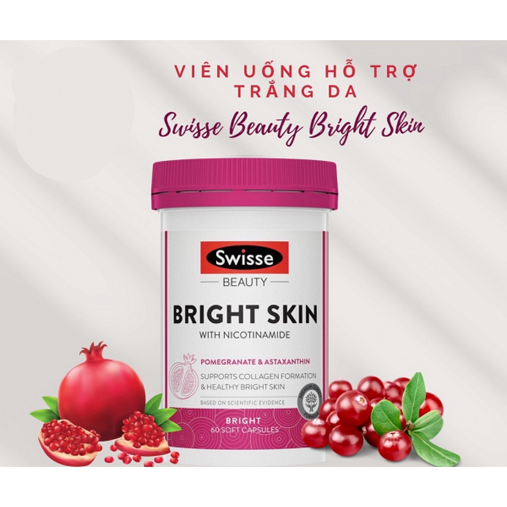 Viên Uống Lựu Swisse Beauty Bright Skin 60v giúp làm trắng da và chống nắng