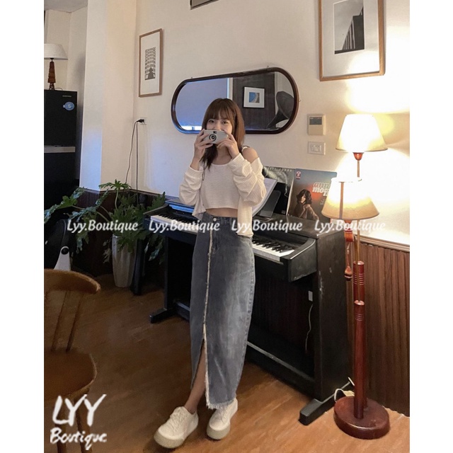 Set áo khoác cardigan kèm áo 2 dây croptop dáng trơn chất gạo xốp style Hàn Quốc LYY BOUTIQUE