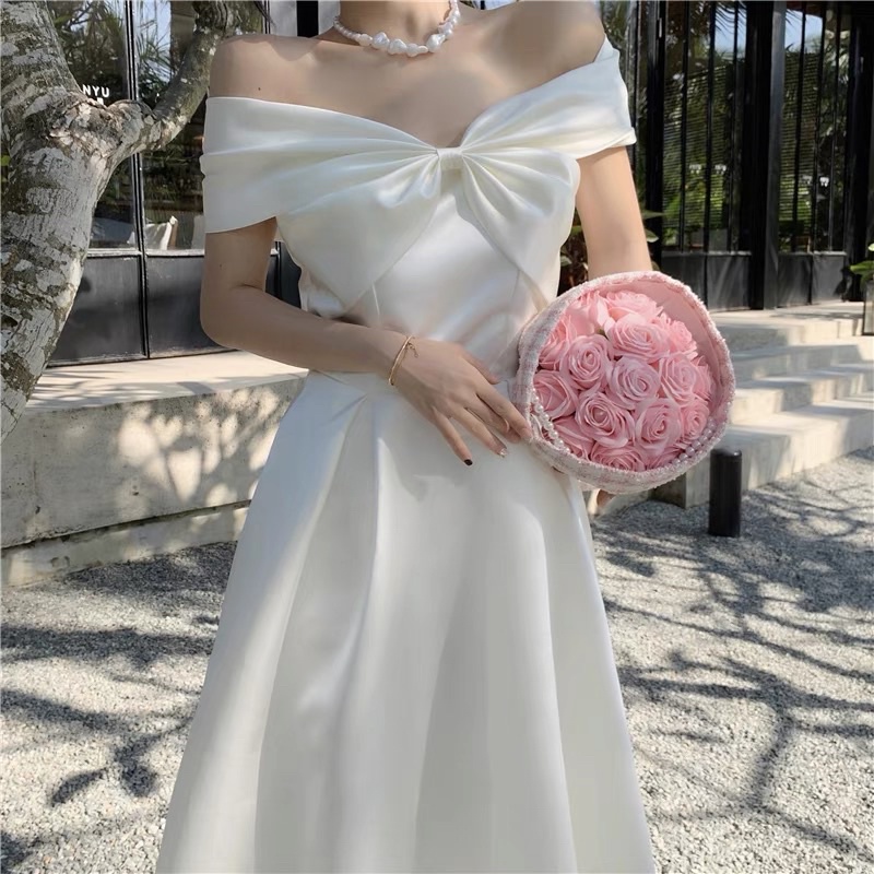 Đầm đi tiệc phi bóng bẹt vai dáng dài siêu đẹp kèm feedback thật