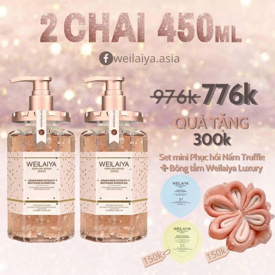 Sữa tắm WEILAIYA trắng da cánh hoa hồng Damask 450ml chính hãng