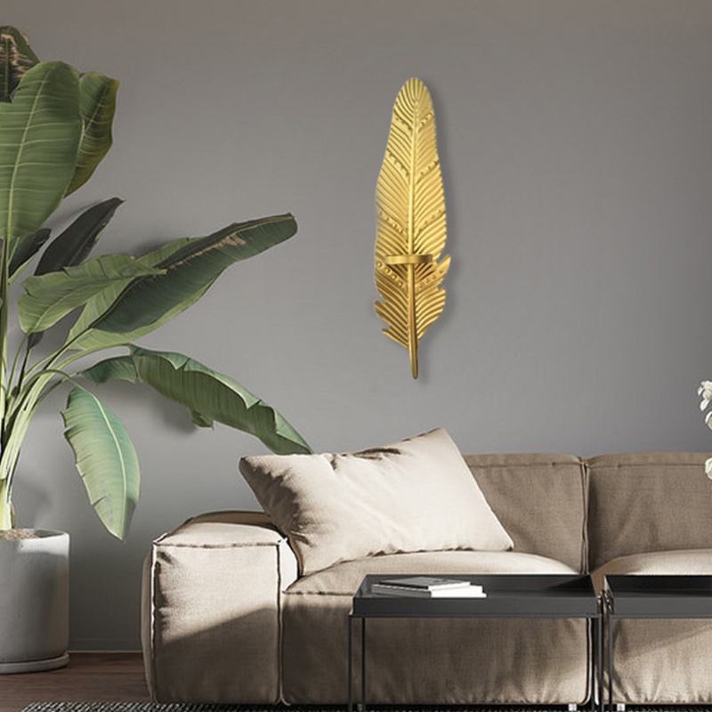 Chân Nến Gắn Tường Bằng Kim Loại Hình Chiếc Lá Màu Vàng Dùng Trang Trí Sáng Tạo