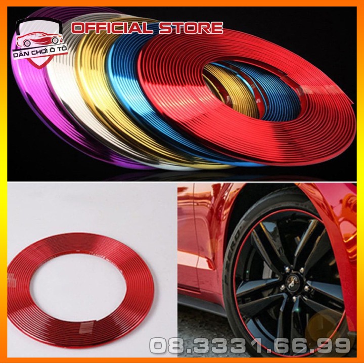 Chỉ viền bánh xe, nẹp chống xước lazang xe hơi,cao su dán viền trang trí bánh ô tô cuộn 8m chất lượng cao