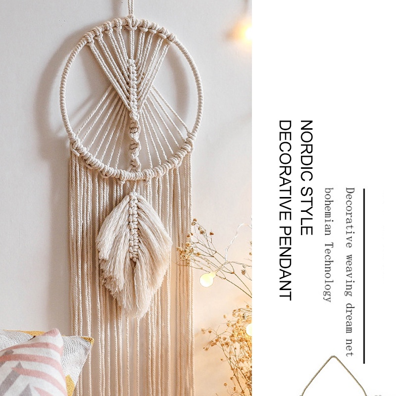 Vòng Bắt Giấc Mơ Dây Thừng Cotton Bện Thủ Công Treo Tường Trang Trí Thời Trang Cho Phòng Ngủ Nữ