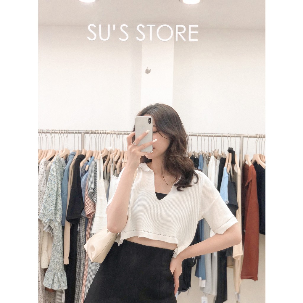 Áo croptop cổ V len tăm cộc tay A1778 SUSTORE | BigBuy360 - bigbuy360.vn