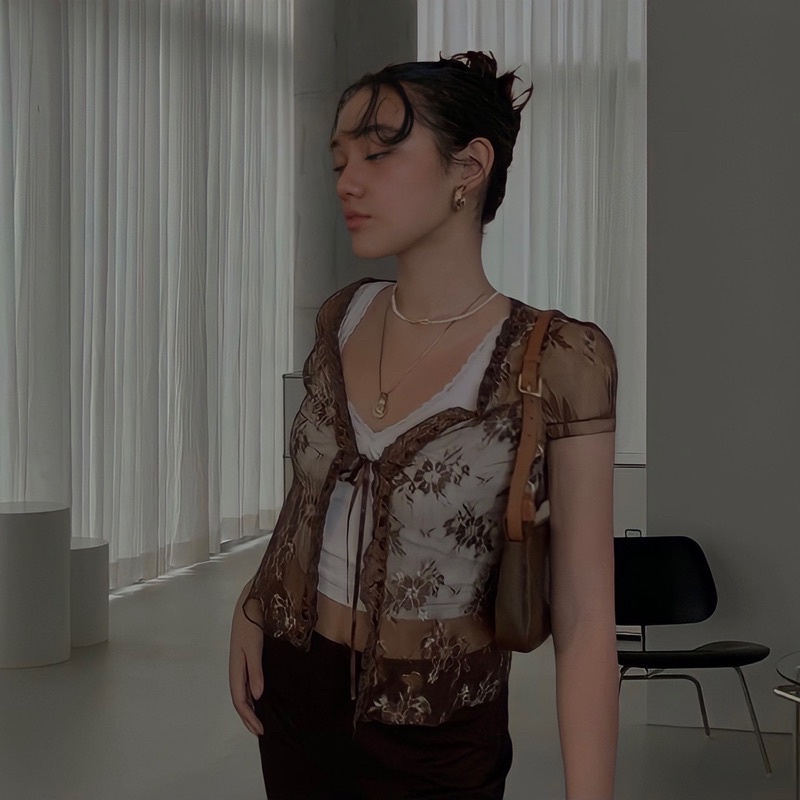 Áo Croptop Ren khoác ngoài ,Áo Lưới tay ngắn