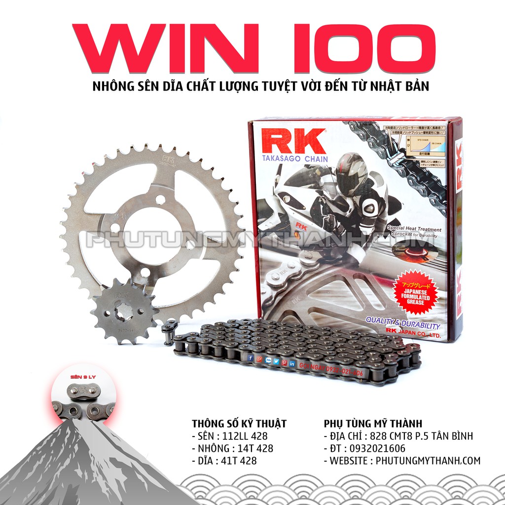 Nhông sên dĩa RK xe Honda Win thương hiệu Nhật Bản