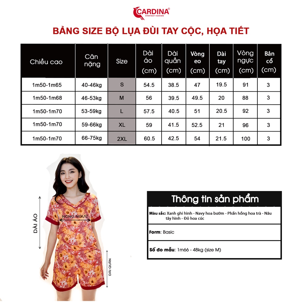Đồ Bộ Nữ 𝐂𝐀𝐑𝐃𝐈𝐍𝐀 Chất Lụa Satin Nhật Cao Cấp Áo Cộc Tay Quần Đùi Họa Tiết Độc Đáo 2SF17