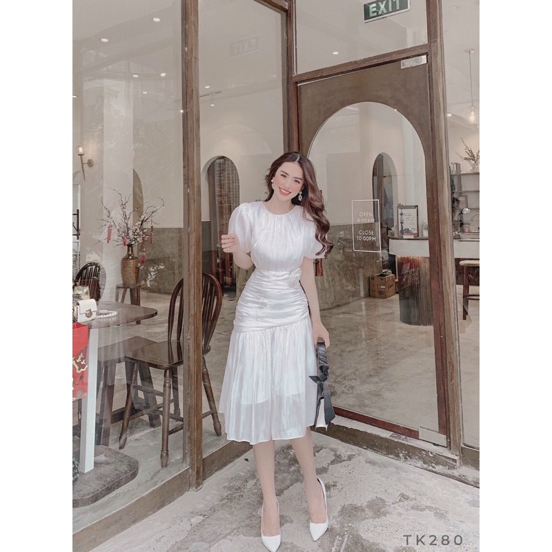 Đầm dự tiệc bóng kiếng tay bồng nhún eo / Đầm dự tiệc hàng thiết kế | BigBuy360 - bigbuy360.vn