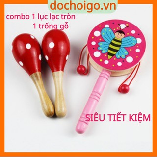 Đồ chơi trí tuệ cho bé, combo 1 lục lạc gỗ và 1 trống gỗ cho bé dochoigo.vn