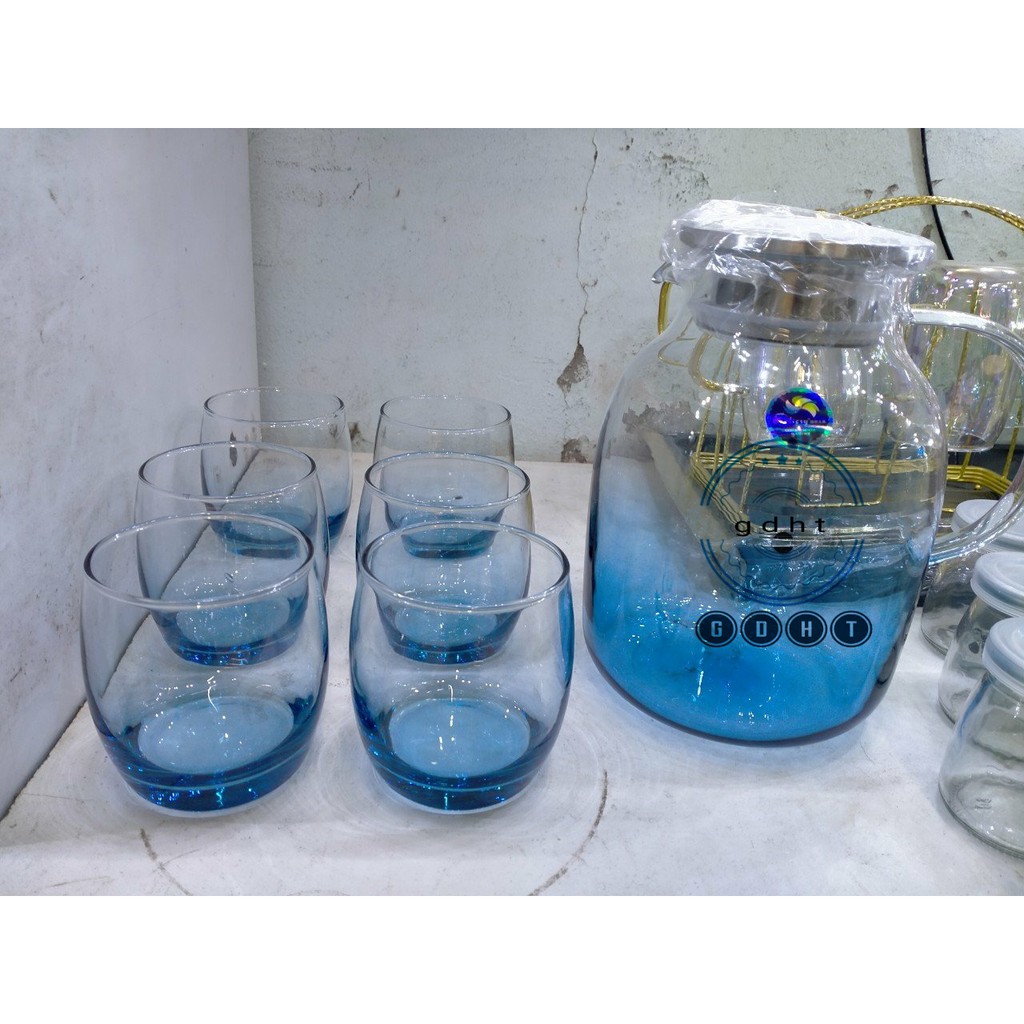 6 cốc thủy tinh chịu nhiệt màu xanh