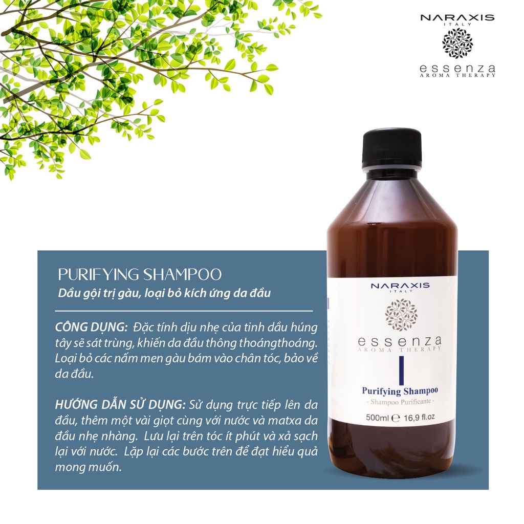 Dầu gội hạn chế gàu, loại bỏ kích ứng da dầu NARAXIS ESSENZA AROMA THERAPY PURIFYING SHAMPOO 500ml