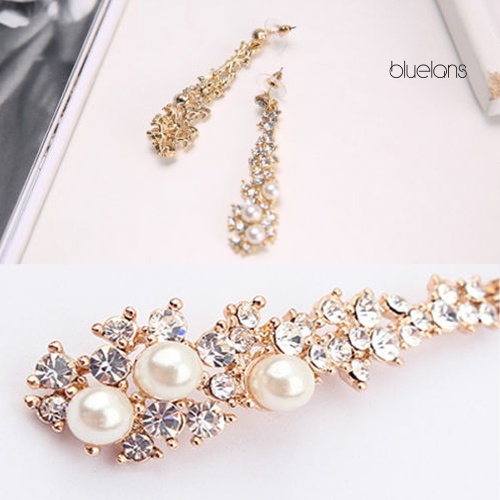 Bông Tai Dáng Dài Đính Đá Ngọc Trai Nhân Tạo Thời Trang