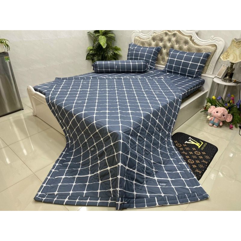 BỘ 4-5MÓN DRAP GA THUN LANH HÀN KẺ Ô MÁT LẠNH MỀM MƯỚT - ACHUASHOP