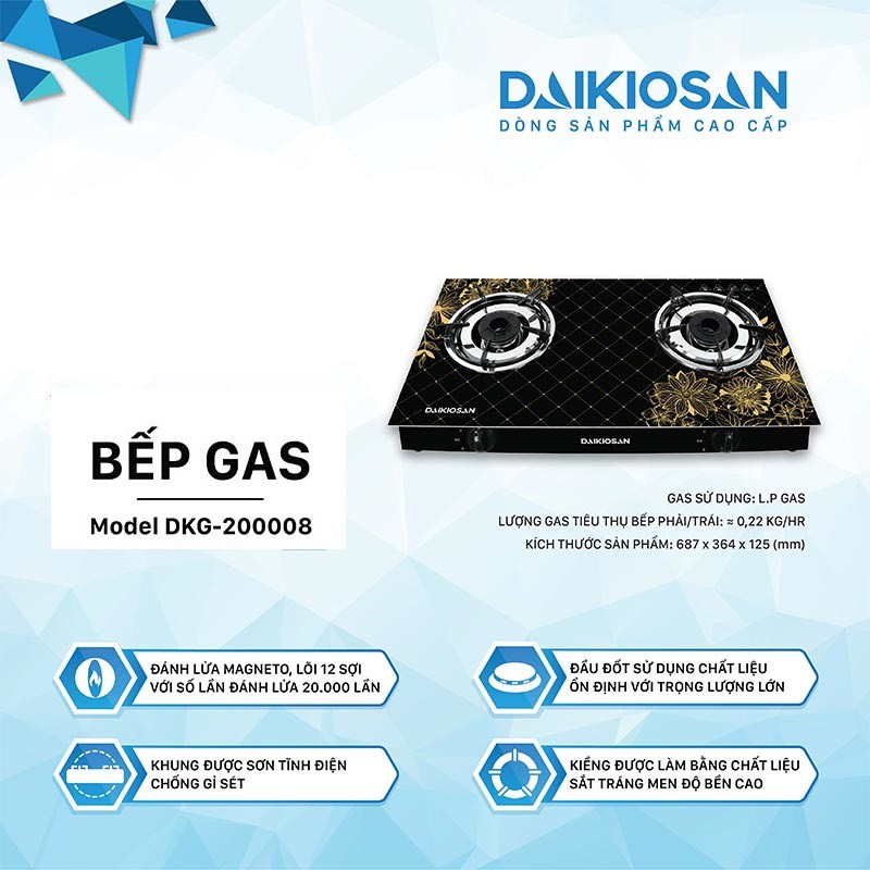 [Mã ELMALL300K giảm 5% đơn 500K] Bếp gas đôi Daikiosan DKG-200008