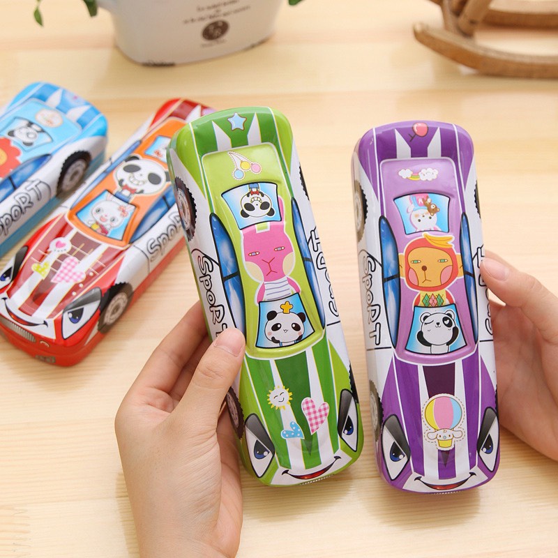 Hộp đựng bút hình ô tô 2 ngăn bằng kim loại cho bé đồ dùng học tập