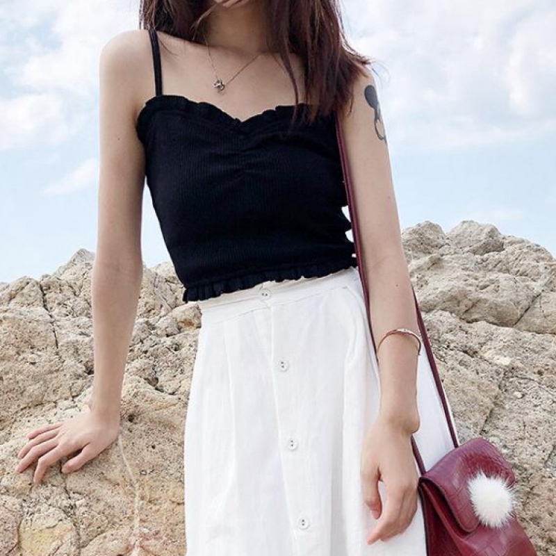 Áo hai dây vải gân màu trơn thời trang cho nữ | BigBuy360 - bigbuy360.vn