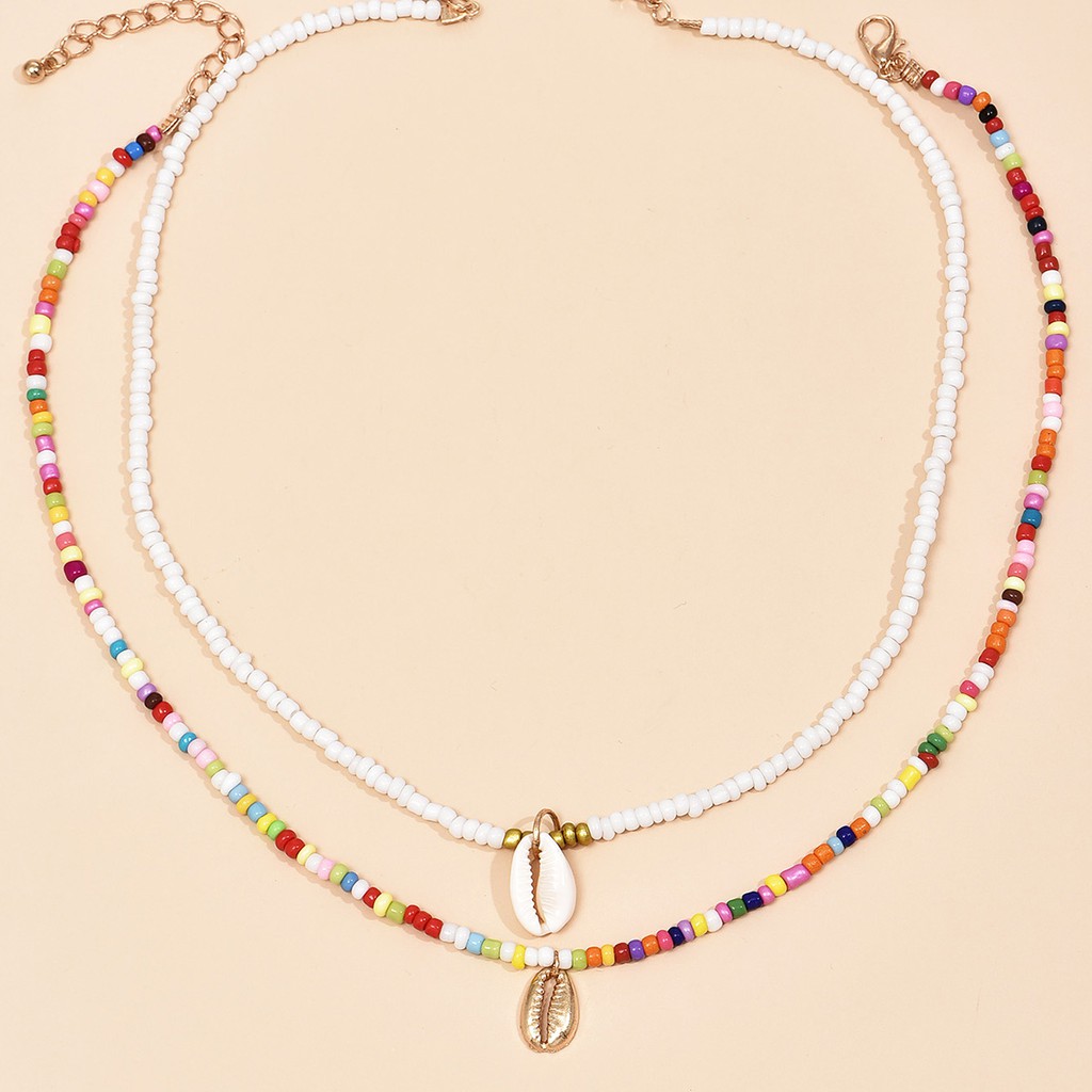 Set 2 vòng cổ đính hạt vỏ sò nhiều màu sắc phong cách Bohemian thời trang mùa hè
