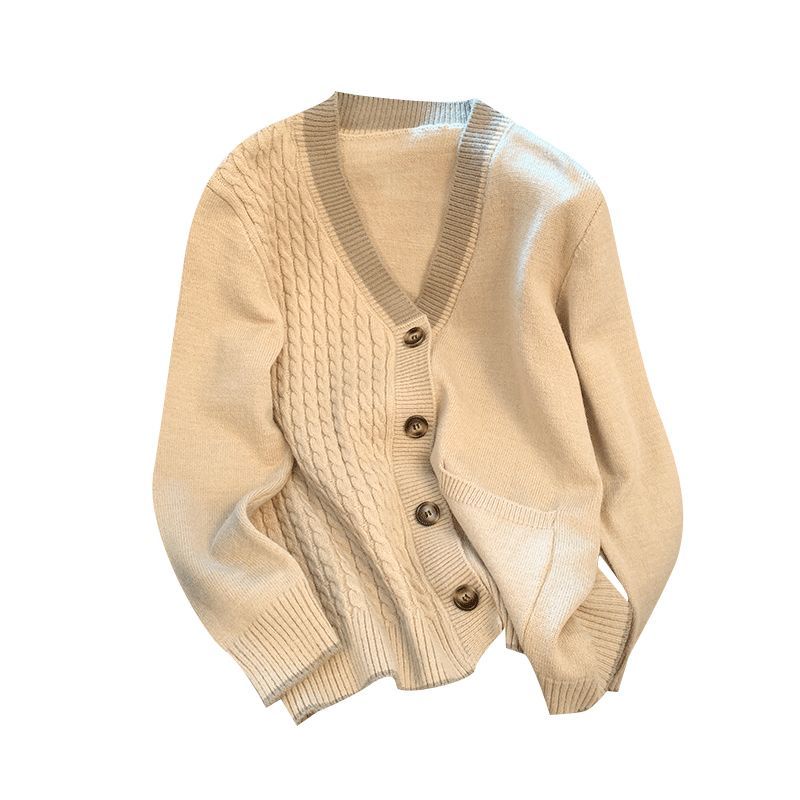 Áo Khoác cardigan Dệt Kim Cổ Chữ v Dáng Rộng Màu Sắc retro Dành Cho Nữ