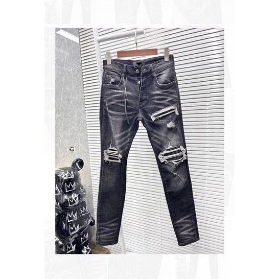 Quần Biker Siêu Cấp Đen Xám Vá