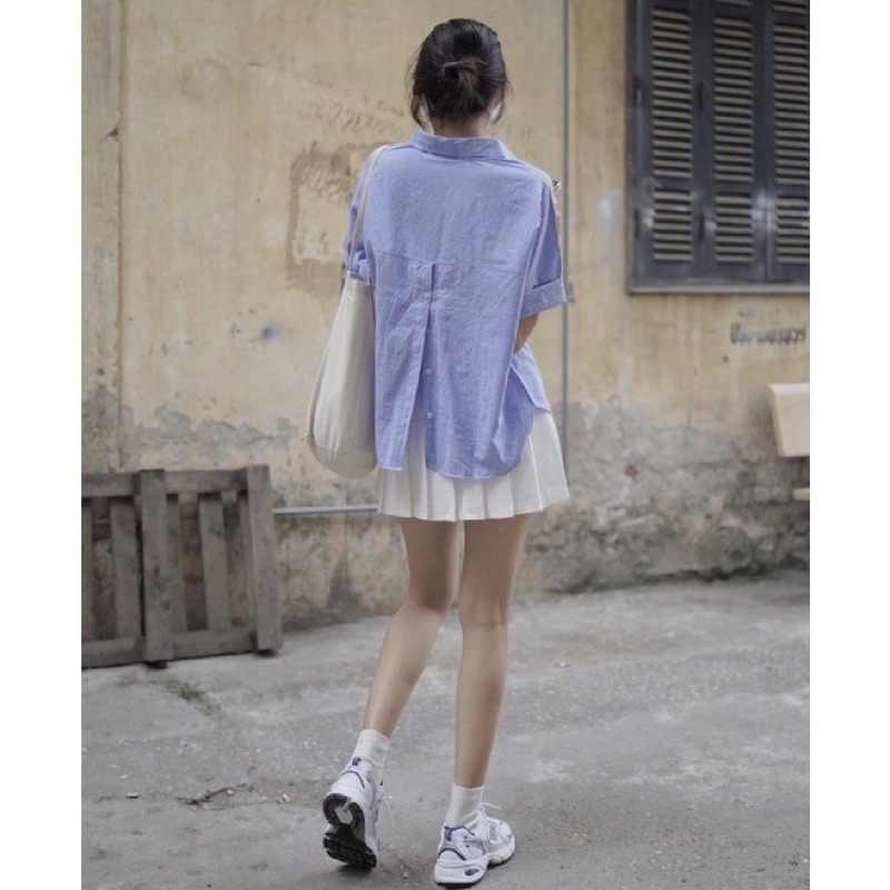 Áo sơ mi kẻ - cài khuy sau lưng 3 màu (trắng, xanh,xám) A019