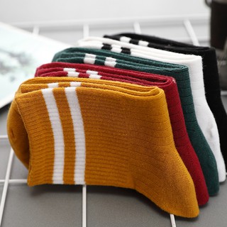Tất Len Gân Style Hàn Cổ Cao 2 Sọc
