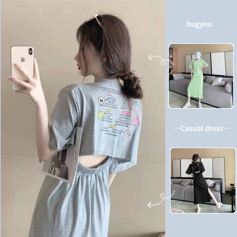 Đầm hở lưng co giãn dáng dài thiết kế trẻ trung phong cách Hàn Quốc cho học sinh