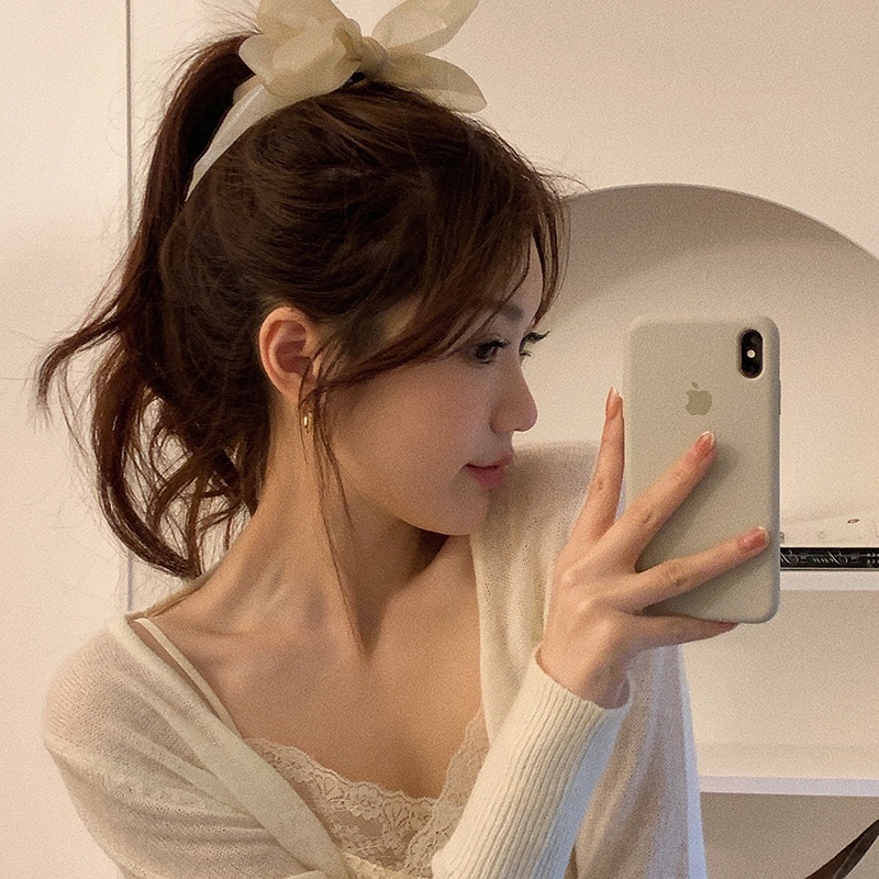 Kẹp Tóc Nơ Vải Chiffon Phối Lưới Cố Định Tóc Đuôi Ngựa Cho Nữ