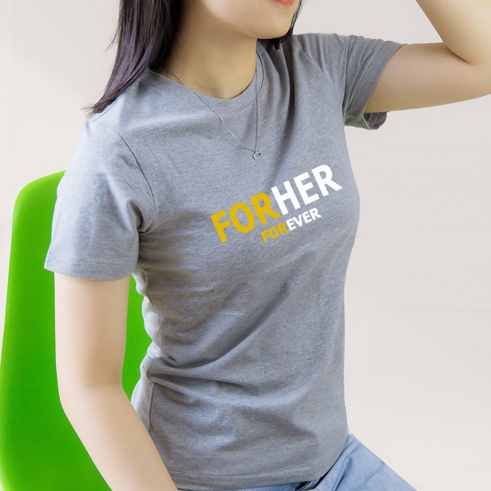 Áo thun nữ TOLI cổ tròn màu Xám in Forever, 100% cotton 4 chiều mềm mịn, co dãn, form suông cơ bản
