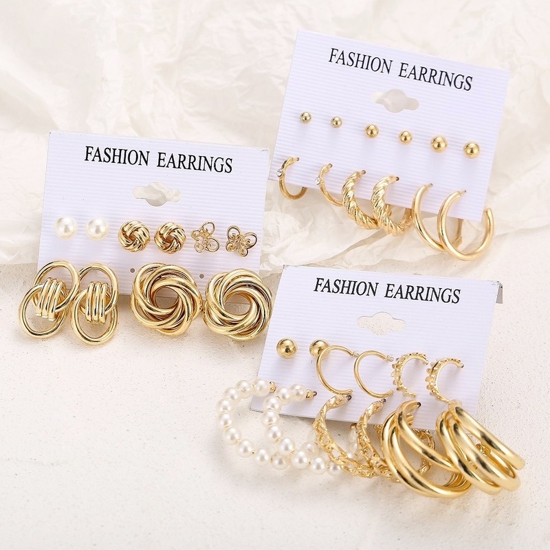 12 miếng bông tai ngọc trai đặt kim loại Ladies Disc Diamond Bông tai thời trang Trang sức Phụ kiện Quà tặng