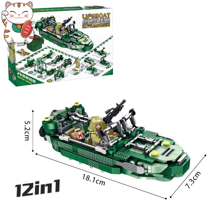 Thuyền Cứu Hộ PUBG 580 Chi Tiết 12 Trong 1 Đồ Chơi Ghép Hình Lắp Ghép Thông Minh Lego Panlos MOC DIY