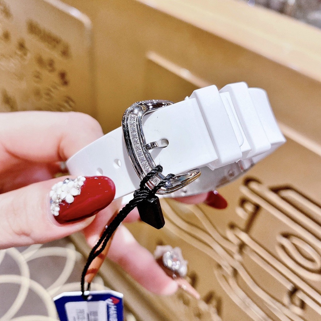 Đồng Hồ Nữ hanboro Quartz , Dây Cao Su Màu Trắng , Size 38x30mm