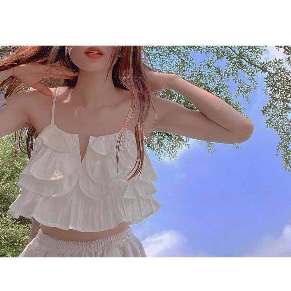 ÁO TRẮNG HAI DÂY THÂN XẾP TẦN - SAKURA TOP | BigBuy360 - bigbuy360.vn