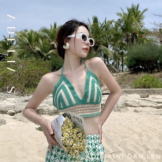 Bra xinh | bra nữ len dệt kim sexy nhiều màu thắt dây lưng hàn quốc, áo bikini đan len nhẹ nhàng ulzzang