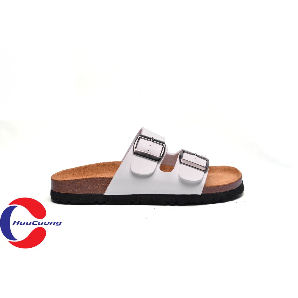 Dép sandal 2 khóa da pu trắng đế trấu | BigBuy360 - bigbuy360.vn