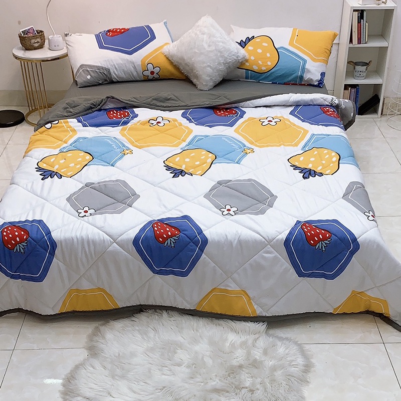 Bộ Chăn Ga Gối Đệm Cotton Đũi (Chăn thu hè trần bông) sét 5món chăn ga gối nệm cao cấp, kích thước 1m6x2m, 1m8x2m, 2mx2m
