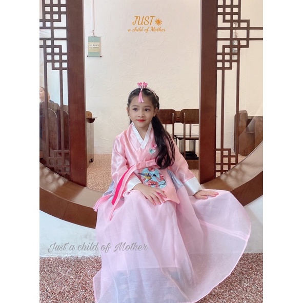 Váy Hanbok Bé gái, trang phục truyền thống, Vải gấm Sa Hàn dáng dài
