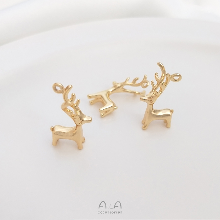 [Little Blu] Mặt Dây Chuyền Thủ Công diy Bằng Đồng Màu Vàng Đồng Hình Chú Chó Bong Bóng Tuần Lộc Dễ Thương Tự Làm Thủ Công Je