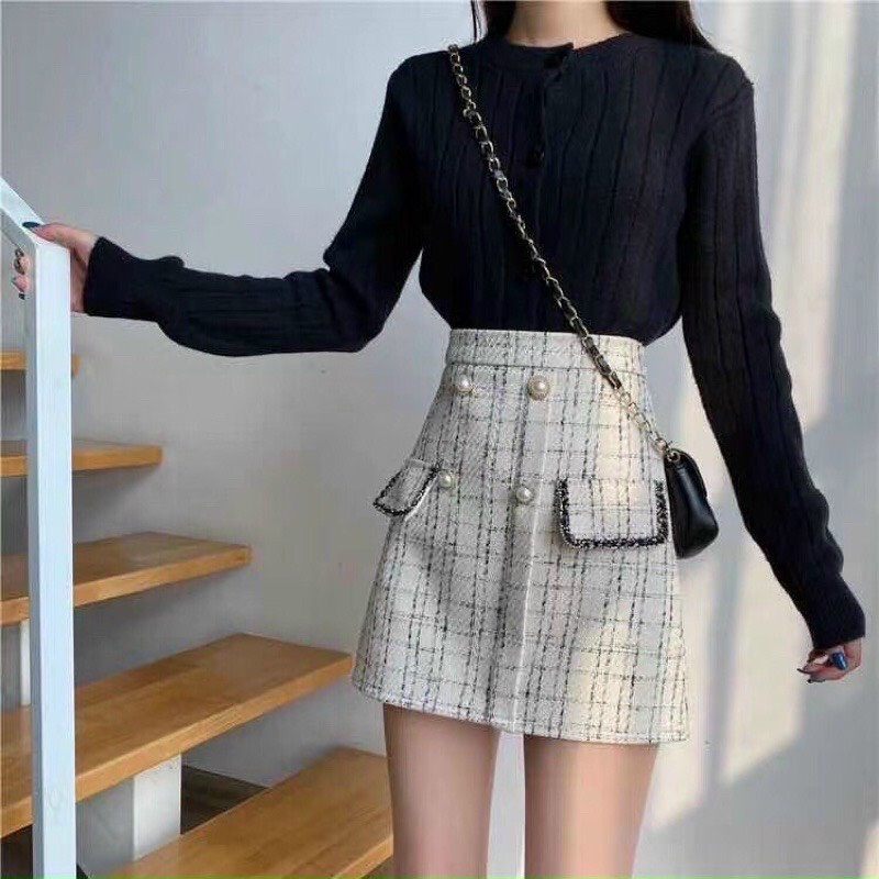 Chân Váy Dạ Tweed Chữ A Nắp Túi Senorita