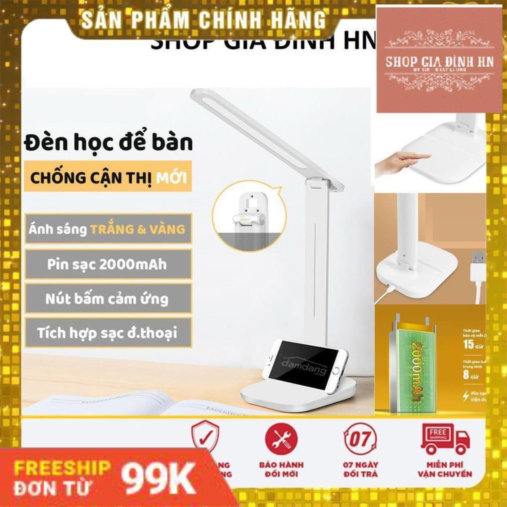 Đèn bàn LED cao cấp tích điện sạc USB có Giá để điện thoại -gấp gọn dễ dàng