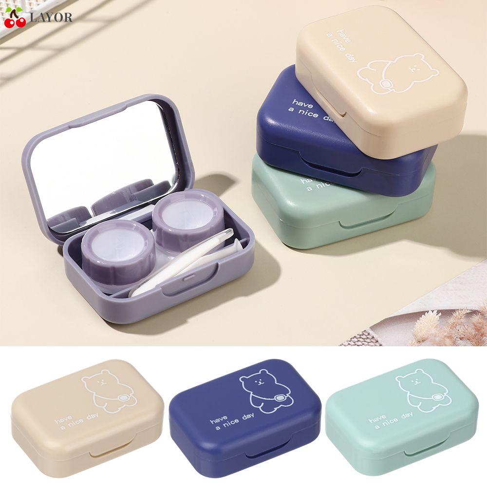 LAYOR Easy Carry Contact Lenses Box Travel Cartoon Backpack Small Bear Contact Lens Case Portable Container Cute With Mirror Colored Lenses Container Box/Multicolor