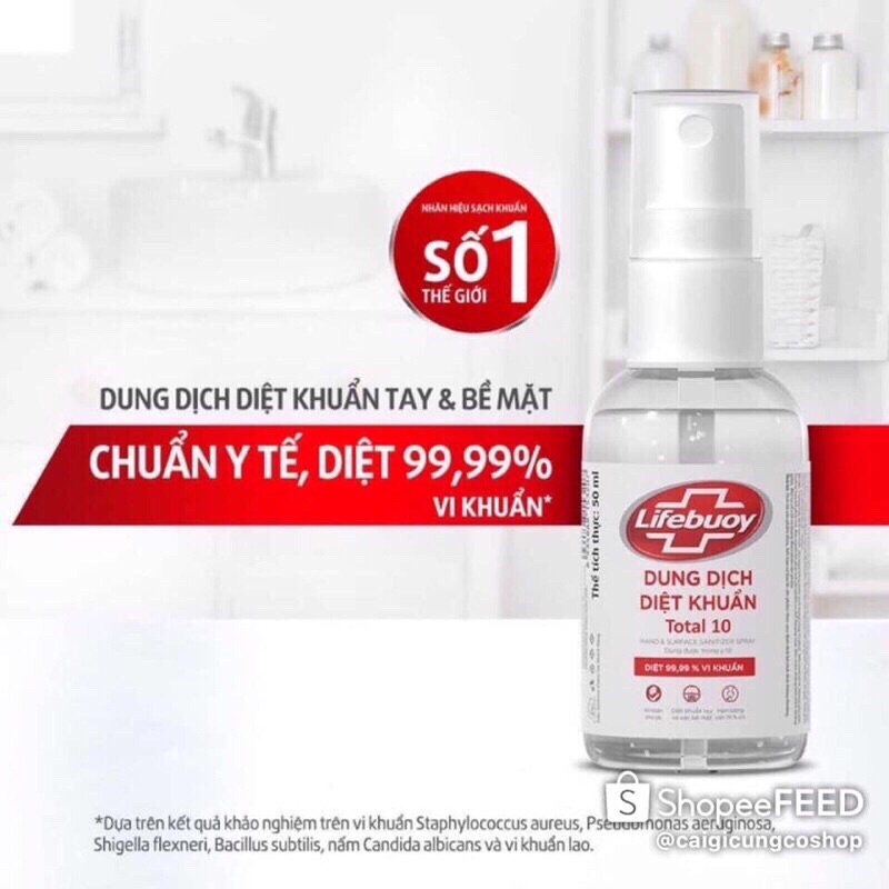 Dung dịch sát khuẩn Lifebuoy dạng xịt bổ sung Vitamin E vừa diệt khuẩn lại làm mềm mịn và chống nẻ da