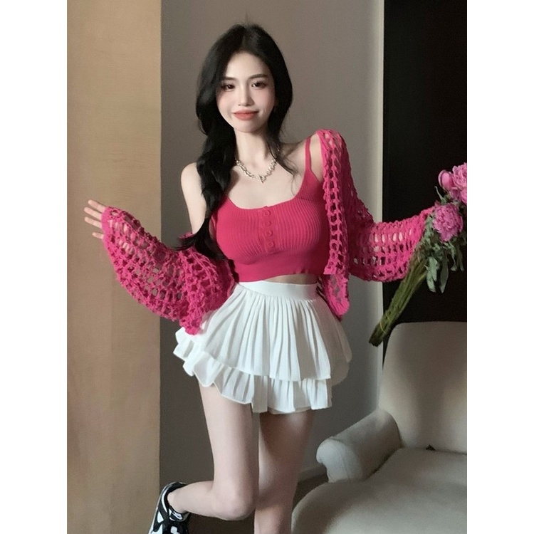 Áo Khoác Cardigan Dệt Kim Chống Nắng Dáng Rộng / Ngắn Đục Lỗ Mới Cho Bé Gái