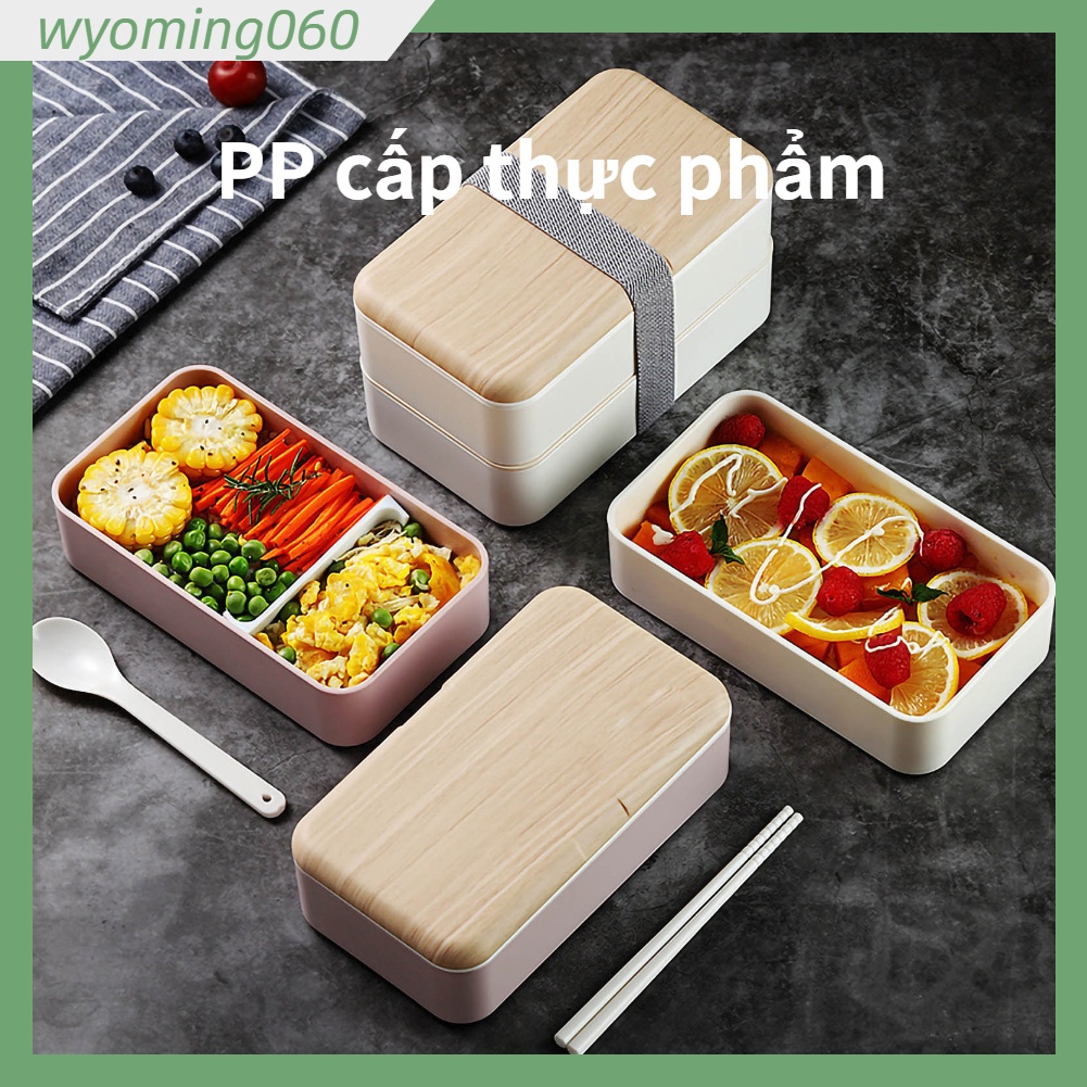 Hộp đựng đồ ăn trưa 2 tầng bằng PP cấp thực phẩm xếp chồng lên nhau được và dùng được lò vi sóng