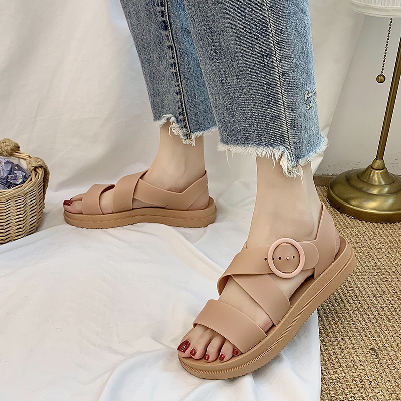 Dép Sandal Màu Trơn Phong Cách Hàn Quốc Dễ Thương Thời Trang Đi Biển Cho Nữ