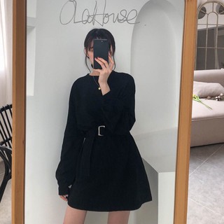 VÁY SUÔNG TAY DÀI ( tặng kèm đai ) KIỂU DÁNG VÁY SWEATER TAY BỒNG NỈ FORM RỘNG - ĐẦM MẶC 2 KIỂU SIÊU HOT