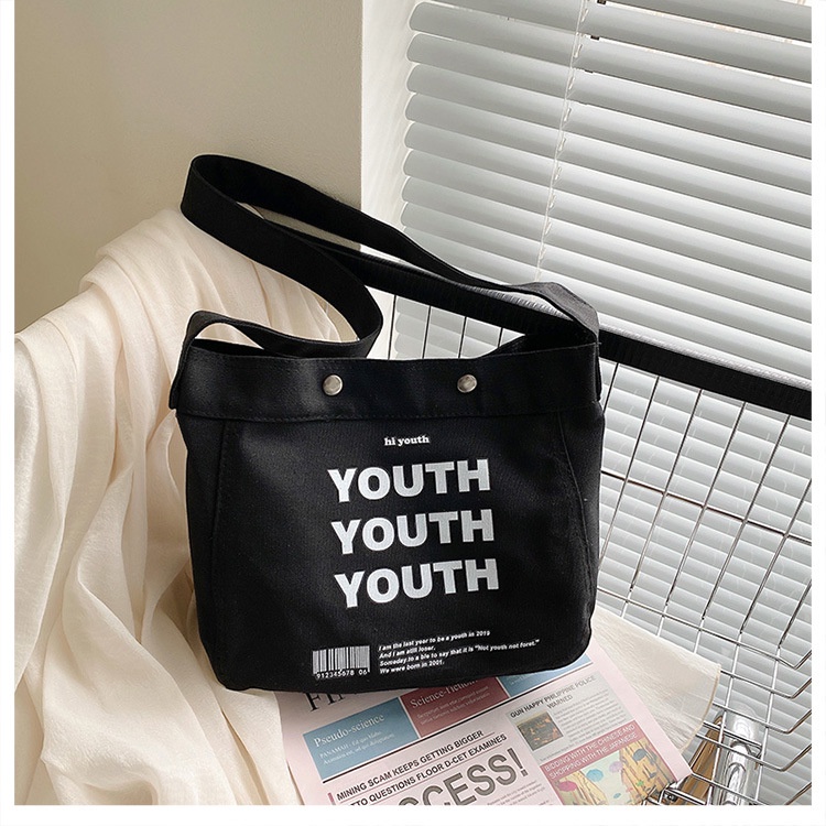 Túi đeo vai Hazin sức chứa lớn chất vải canvas cao cấp túi đeo Youth phong cách retro Hàn Quốc dành cho học sinh