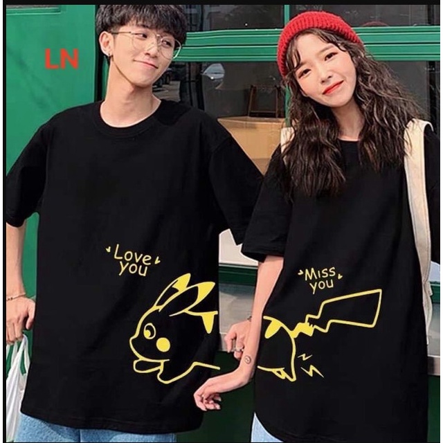 Áo Thun Đôi unisex tay lỡ , đầu đôi chuột ghép áo cặp dễ thương , chất liệu thun cotton 100% loại fom rộng