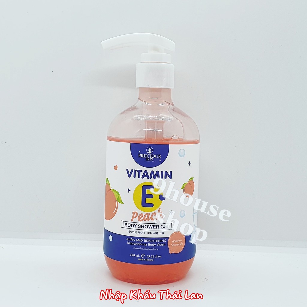 01 Gel Tắm Tái Tạo &amp; Sáng Da Vitamin E Peach PRECIOUS SKIN Thái Lan 450ml