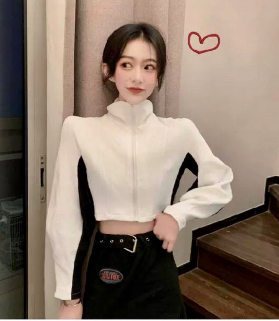 Áo khoác len croptop black-white