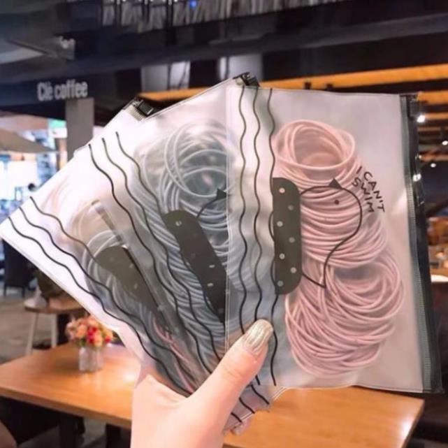 Chun buộc tóc sét 100c kèm túi zip siêu xinh, dây chun buộc tóc Hàn Quốc nhiều màu